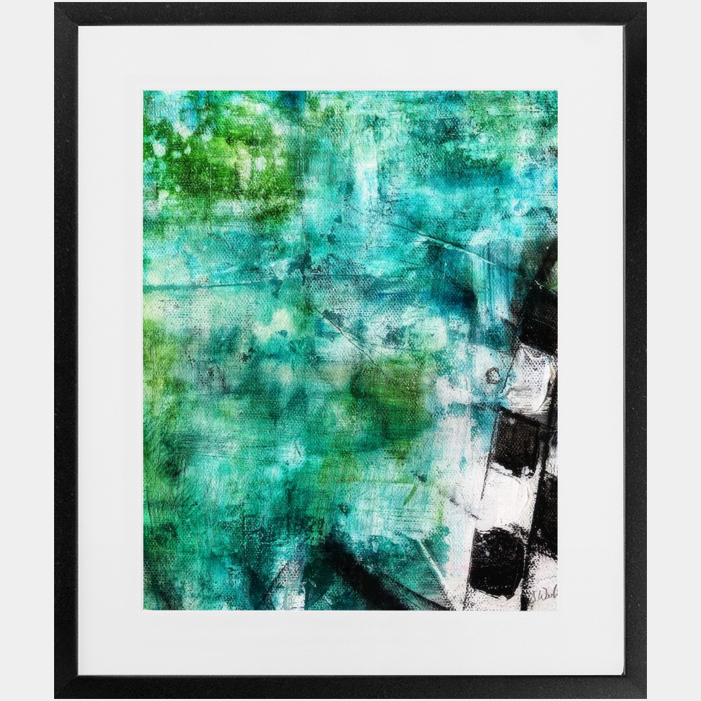"STAINED GREEN FINISH" BLACK FRAMED WALL ART
