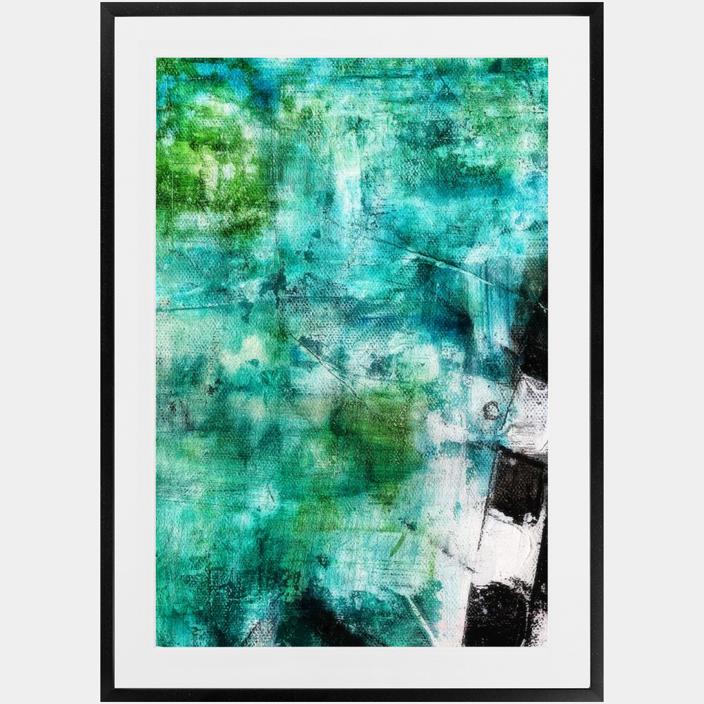 "STAINED GREEN FINISH" BLACK FRAMED WALL ART