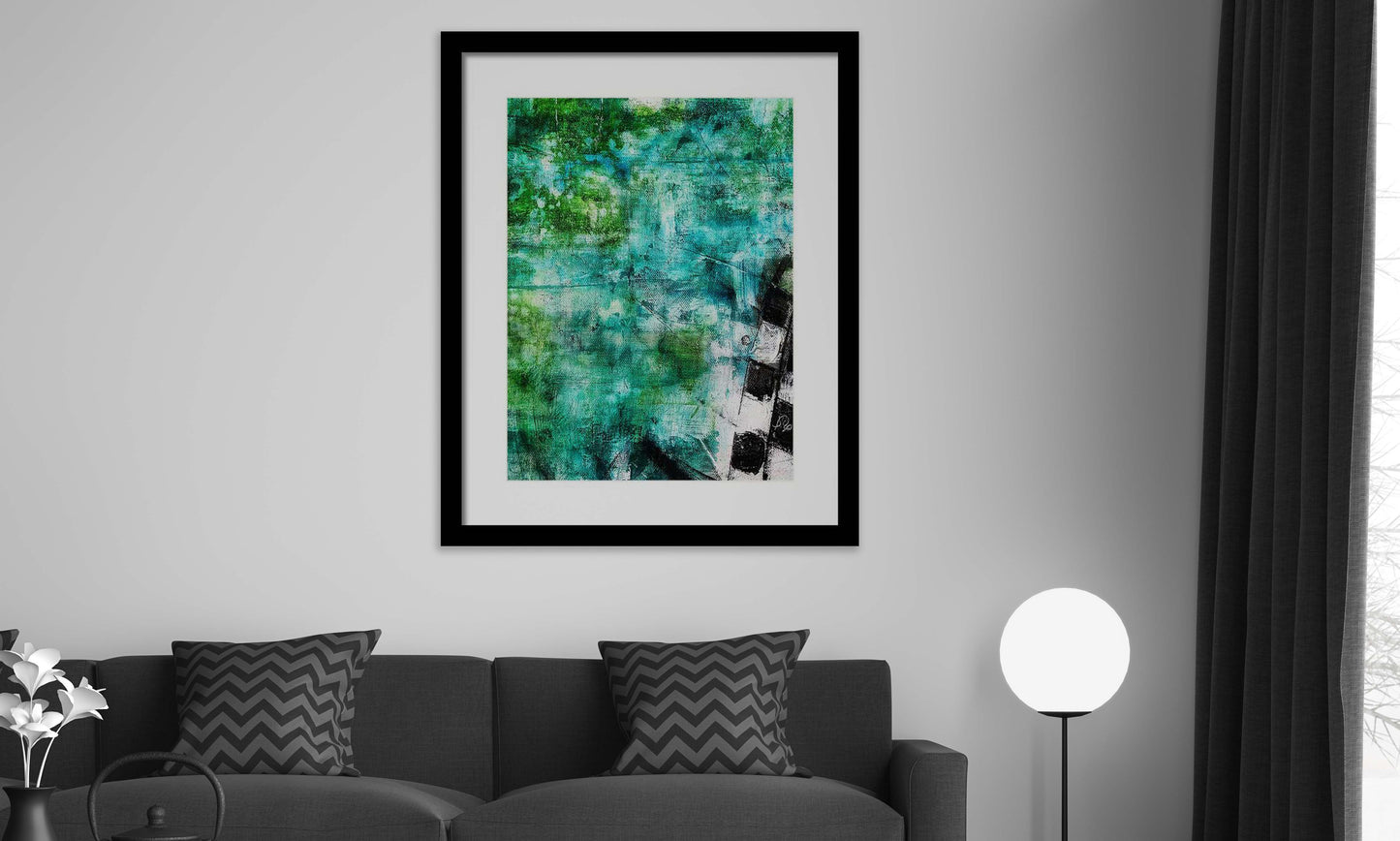 "STAINED GREEN FINISH" BLACK FRAMED WALL ART